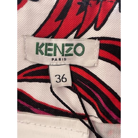 KENZO Flying Phoenix Structured Mini Skirt Cotton Red White Sz 4 New MSRP$370 - Picture 6 of 13